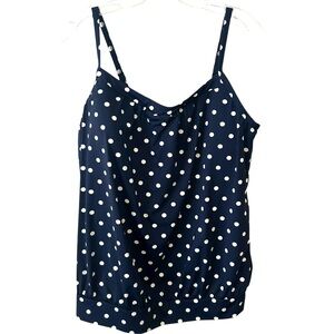 Land's End Women's Navy‎ and White Polka Dot Tankini in Size 16
